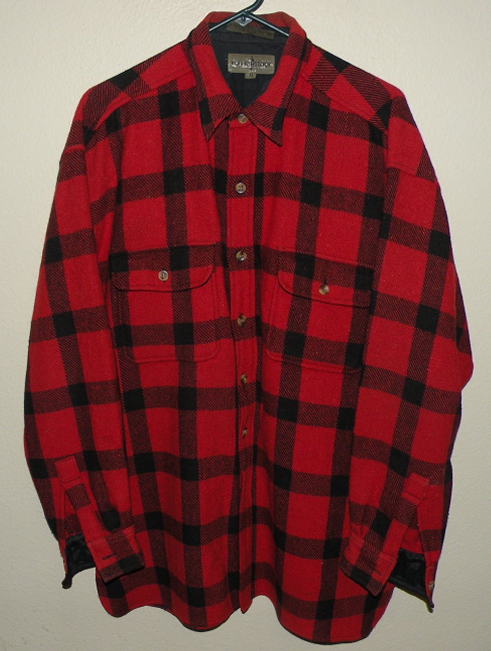 Robert Stock Men’s Large Wool Blend Flannel LS Shirt Buffalo Plaid Red/Black